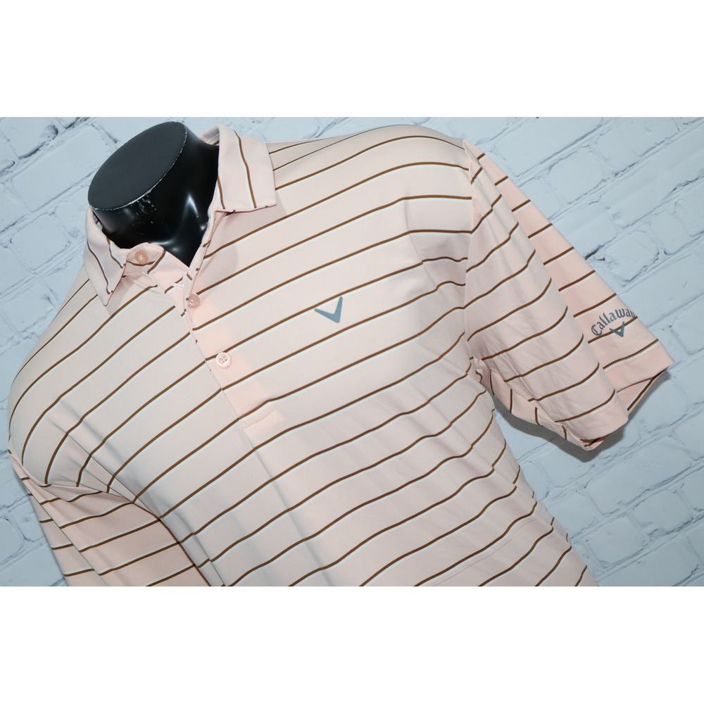 Callaway Polo Men XL Pink Striped Opti-Dri Short Sleeve Golf Shirt Polyester **